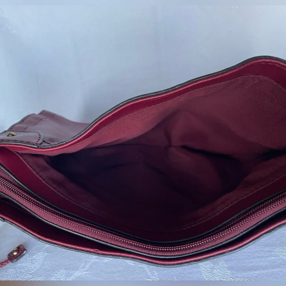Relic Fossil Windsor Shoulder Bag Purse Vegan Leather Burgundy Braided Strap